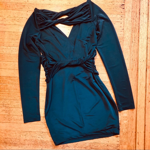 STYLESTALKER TEAL BLUE RUCHED BODY HUGGING DRESS - Picture 3 of 4